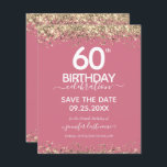 60:e födelsedag Spara datumbudgetinbjudan<br><div class="desc">Elegant Faux guld glitter med skuggande konfettsyror på översta sidan och grund gräns. All text är justerbar och lätt att ändra för dina egna behov i party. Underbar elegant - 60-årsformat.</div>