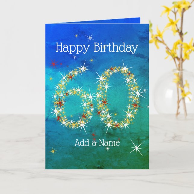 60:e födelsedag - stjärnornas nummer - blå Grönt - Kort (Gul blomma)