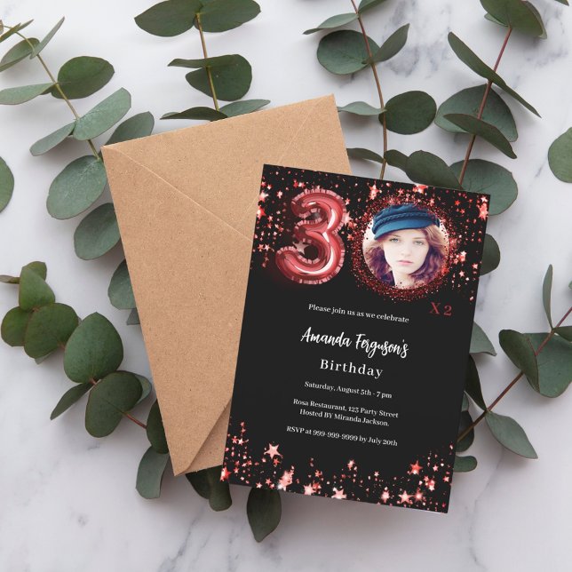 60:e födelsedag, svarta foto-guld-stjärnor inbjudningar (Skapare uppladdad)