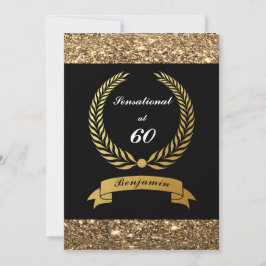 60:e födelsedag Svarta Guld Glitter Elegant Party Inbjudningar