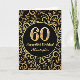60:e födelsedag Svarta och Guld-Blommönstret Kort