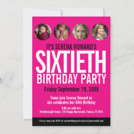 60:e födelsedag, svartvita fotopiler för rosa inbjudningar