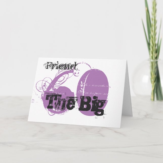 60:e födelsedag, vän, svartvit text och vit text. kort (Framsida)