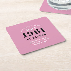 60:e födelsedagen 1961 Rosa Black dam Personlig Underlägg Papper Kvadrat