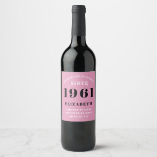 60:e födelsedagen 1961 Rosa Black dam Personlig Vinflaska Etikett