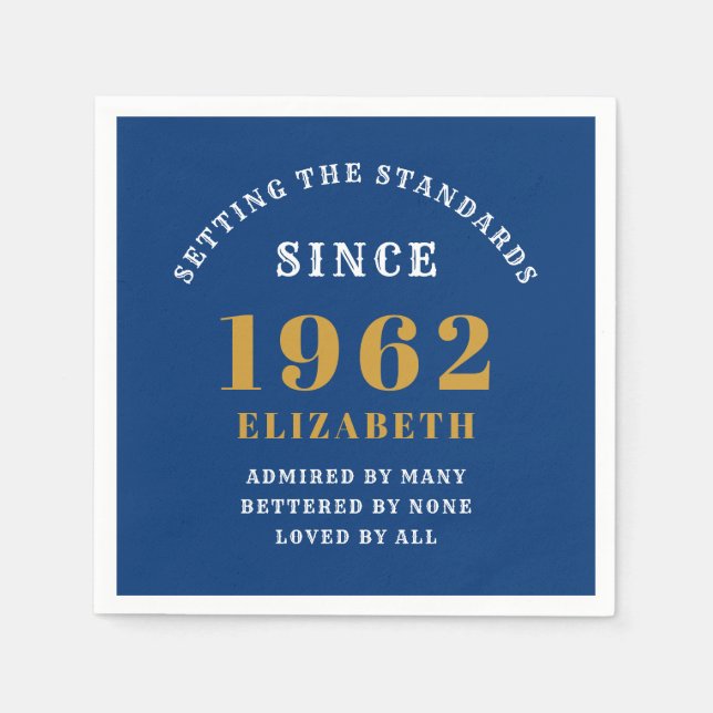60:e födelsedagen 1962 Elegant Guld Blue Pappersservett (Framsidan)