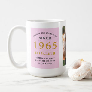 60:e födelsedagen 1965 Rosa Grått Add Namn Photo L Kaffemugg