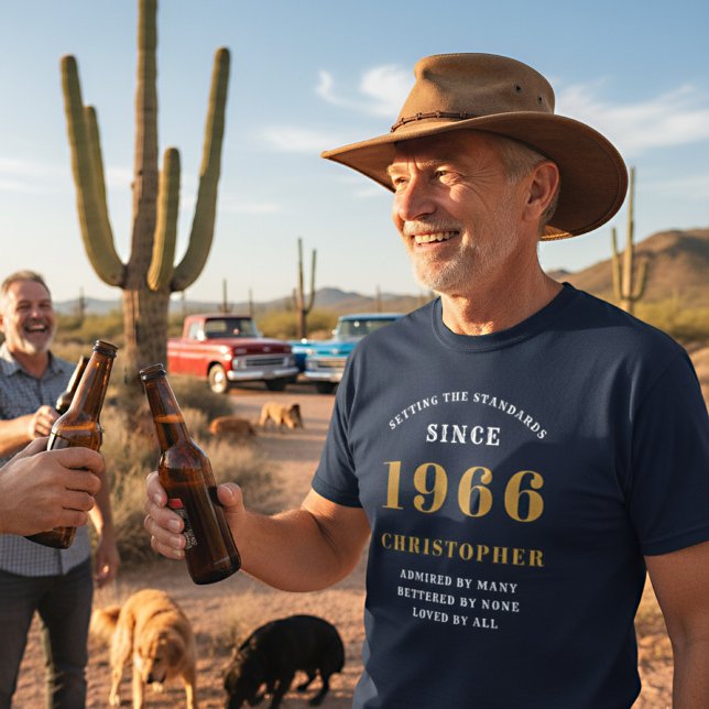 60:e födelsedagen 1966 Blue Guld Manar Personlig T Shirt (1966 Tshirt desert background)