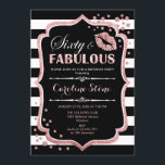 60:e födelsedagen - 60:e Fabulous Black Ro Guld Inbjudningar<br><div class="desc">60:e födelsedagsinbjudan. Elegant svartvit design med faux glitter ro guld. Har rosa läppar kyss,  svartvit rand,  konetti och skriptteckensnitt. Perfekt för ett elegant födelsedagsfest. Sextio Fabulous! Berätta om du behöver anpassa dig ytterligare.</div>