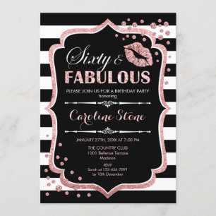 60:e födelsedagen - 60:e Fabulous Black Ro Guld Inbjudningar