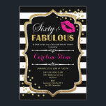 60:e födelsedagen - 60:e Fabulous Black Rosa Guld Inbjudningar<br><div class="desc">60:e födelsedagsinbjudan. Elegant svartvit design med faux glitter guld. Har rosa läppar kyss,  svartvit rand,  konetti och skriptteckensnitt. Perfekt för ett elegant födelsedagsfest. Sextio Fabulous! Berätta om du behöver anpassa dig ytterligare.</div>