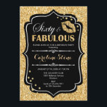 60:e födelsedagen - 60:e Fabulous Guld Black Inbjudningar<br><div class="desc">60:e födelsedagsinbjudan. Elegant svartvit design med faux glitter guld. Med läppar kyss,  konfekti och skriptteckensnitt. Perfekt för ett elegant födelsedagsfest. Sextio Fabulous! Berätta om du behöver anpassa dig ytterligare.</div>