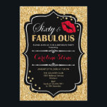 60:e födelsedagen - 60:e Fabulous Guld Black Red Inbjudningar<br><div class="desc">60:e födelsedagsinbjudan. Elegant svartvit design med faux glitter guld. Med röd läppar kyss,  konfekti och skript. Perfekt för ett elegant födelsedagsfest. Sextio Fabulous! Berätta om du behöver anpassa dig ytterligare.</div>