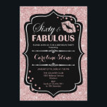 60:e födelsedagen - 60:e Fabulous Ro Guld Black Inbjudningar<br><div class="desc">60:e födelsedagsinbjudan. Elegant svartvit design med faux glitter ro guld. Har rosa läppar kyss,  konfekti och skriptteckensnitt. Perfekt för ett elegant födelsedagsfest. Sextio Fabulous! Berätta om du behöver anpassa dig ytterligare.</div>