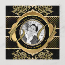 60:e födelsedagen 60:e Guld Diamond Photo Ram Inbjudningar