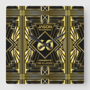 60:e födelsedagen Art Deco Guld Black Underbar Ga Fyrkantig Klocka