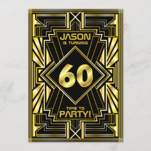 60:e födelsedagen Art Deco Guld Black Underbar Gat Inbjudningar