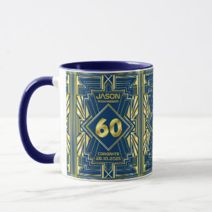 60:e födelsedagen Art Deco Guld Blue Underbar Gat Mugg