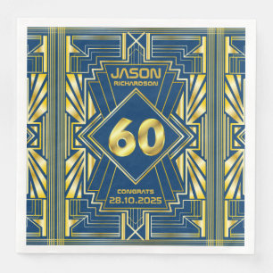 60:e födelsedagen Art Deco Guld Blue Underbar Gat Pappersservett