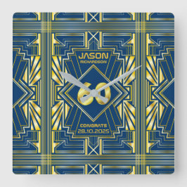 60:e födelsedagen Art Deco Guld Blue Underbar Gats Fyrkantig Klocka