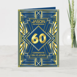 60:e födelsedagen Art Deco Guld Blue Underbar Gats Kort