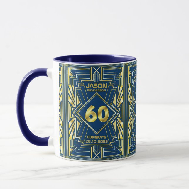 60:e födelsedagen Art Deco Guld Blue Underbar Gats Mugg (Vänster)