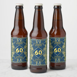60:e födelsedagen Art Deco Guld Blue Underbar Gats Ölflaska Etikett
