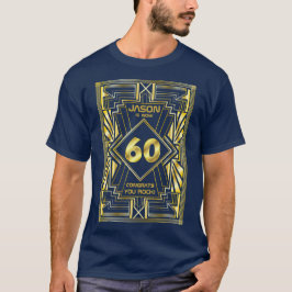 60:e födelsedagen Art Deco Guld Blue Underbar Gats T Shirt