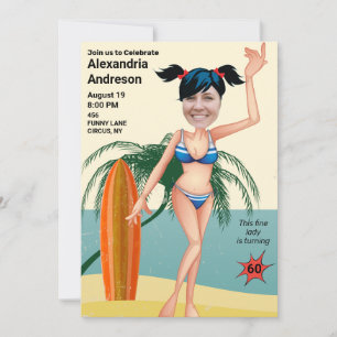 60:e födelsedagen 🎉 Beach Bikini Party Inbjudningar