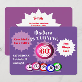 60:e födelsedagen Bingo Party Roligt-inbjudan Inbjudningar