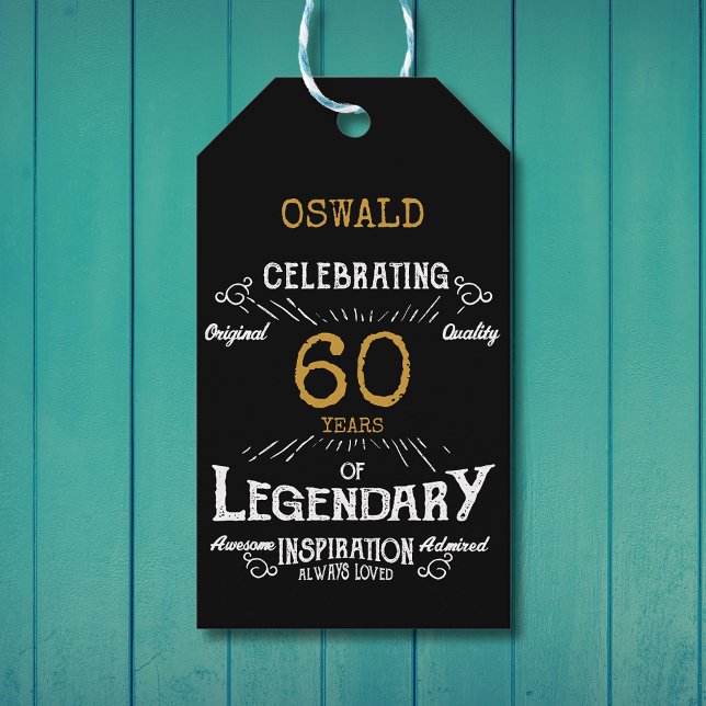 60:e födelsedagen Black Guld Legendary Vintage Presentetikett (60th Birthday Black Gold Legendary Vintage Gift Tags
)