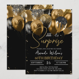 60:e födelsedagen Black Guld Surprise Party Inbjudningar