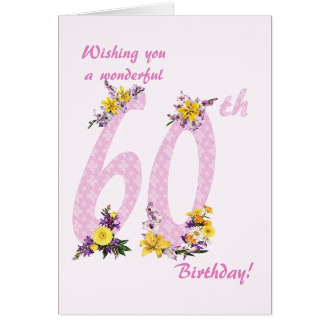 60:e födelsedagen: blomdekorerat antal hälsningskort (Framsidan)
