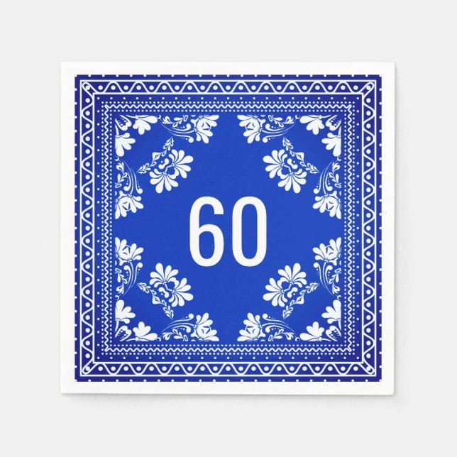 60:e födelsedagen Blue Bandana Pappersservett (Framsidan)