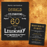 60:e födelsedagen Born Legendary Black Guld Retro Inbjudningar<br><div class="desc">För dem som firar sin 60-årsdag har vi det idealiska födelsedagsfest inbjudan med vintage. Den svarta bakgrunden med en vit och guld vintage-typografi är enkel och ändå elegant med ett retromärke. Anpassa enkelt texten för den här födelsedagspresenten med hjälp av den mall som tillhandahålls. En del av en 60-årsdag lång...</div>