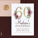 60:e födelsedagen Burgundy Guld Blommigt Inbjudningar<br><div class="desc">Tröskelets 60:e födelsedag Burgundy Guld Blommigt design. Matchningsprodukter finns i burgundy Guld Birthday-samlingen.</div>