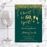 60:e födelsedagen - Cheers to 60 Years Emerald Grö Inbjudningar<br><div class="desc">60:e födelsedagsinbjudan. Skål för 60 år! Utformning av elegant i grönt och guld i nödläge. Innehåller champagneglas,  typsnitt och konfekti. Perfekt för en snyggt sextionde födelsedagsfesten. Anpassa med dina egna detaljer. Kan anpassas för att visa vilken ålder som helst.</div>