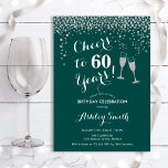 60:e födelsedagen - Cheers to 60 Years Grönt Silve Inbjudningar<br><div class="desc">60:e födelsedagsinbjudan. Skål för 60 år! Elegantens utformning i grönt,  vitt och silver. Innehåller champagneglas,  typsnitt för manus och konetti glitter silver. Perfekt för en snyggt sextionde födelsedagsfesten. Anpassa med dina egna detaljer. Kan anpassas för att visa vilken ålder som helst.</div>