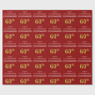 60:e födelsedagen: Elegant, rött, Faux Guld Presentpapper