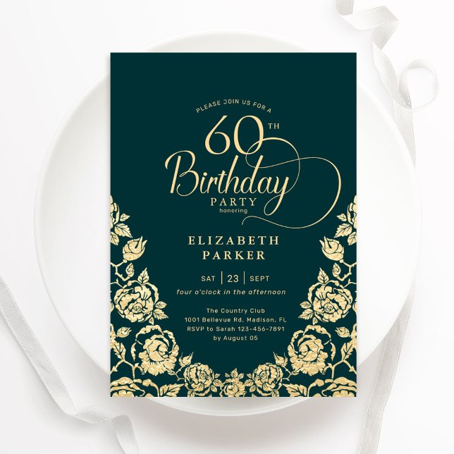 60:e födelsedagen Emerald Grönt Guld Ro Inbjudningar (Skapare uppladdad)