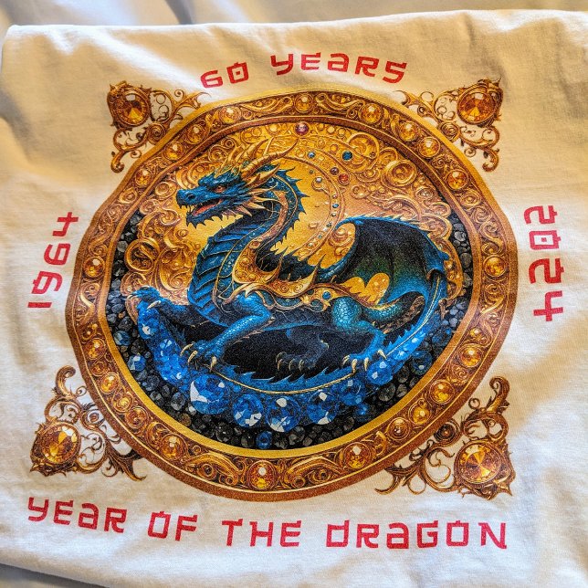 60:e födelsedagen för Coolan Dragon Ornate Guld T Shirt (1964 milestone sixty birthday guest of honor shirt with Chinese year of the dragon  illustration.)