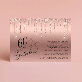 60:e födelsedagen Glitter Ro Guld Inbjudningar