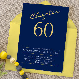 60:e födelsedagen Guld Modern Script Blue Inbjudningar