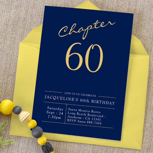 60:e födelsedagen Guld Modern Script Blue Inbjudningar (Skapare uppladdad)