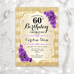 60:e födelsedagen - Guld Rand Lila Ro Inbjudningar<br><div class="desc">60:e födelsedagsinbjudan. Elegantens utformning i guld och lila. Funktioner faux glitter guld rand,  lila ro snyggt script font och confietti. Perfekt för en glam-födelsedagsfest.</div>