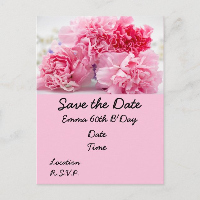60:e födelsedagen med rosa nejlikblommor blommigt vykort (Framsida)