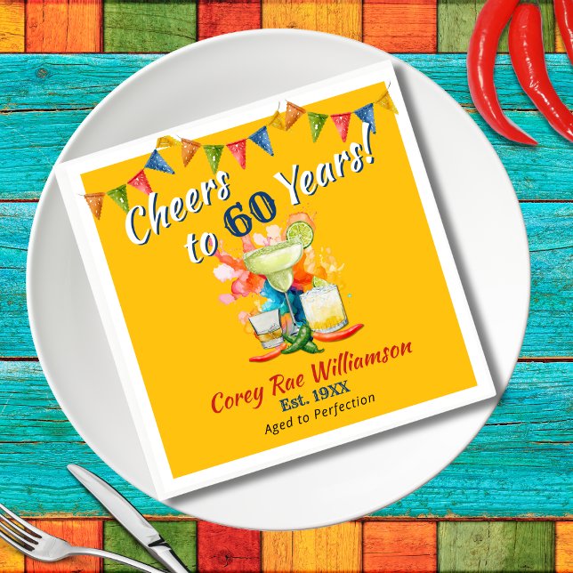 60:e födelsedagen Mexikanska fiesta Cheers till 60 Pappersservett (Skapare uppladdad)