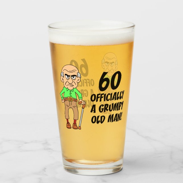 60:e födelsedagen Officiellt grumpy Old Man Glass Glaskopp (Framsida fylld)