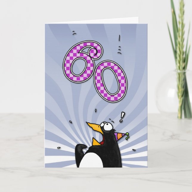60:e födelsedagen - Penguin-överraskningskort Kort (Framsida)