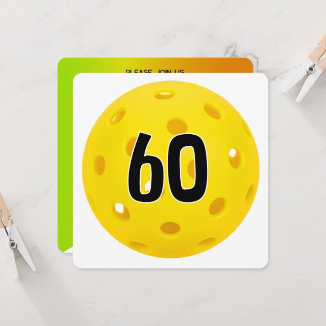 60:e födelsedagen Pickleball Party Inbjudningar (Fram/Back In Situ)